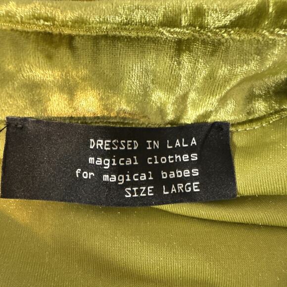 Dressed in Lala Womens Chartreuse Green Crushed Velvet Tunic Size L Long Sleeve - Picture 8 of 9